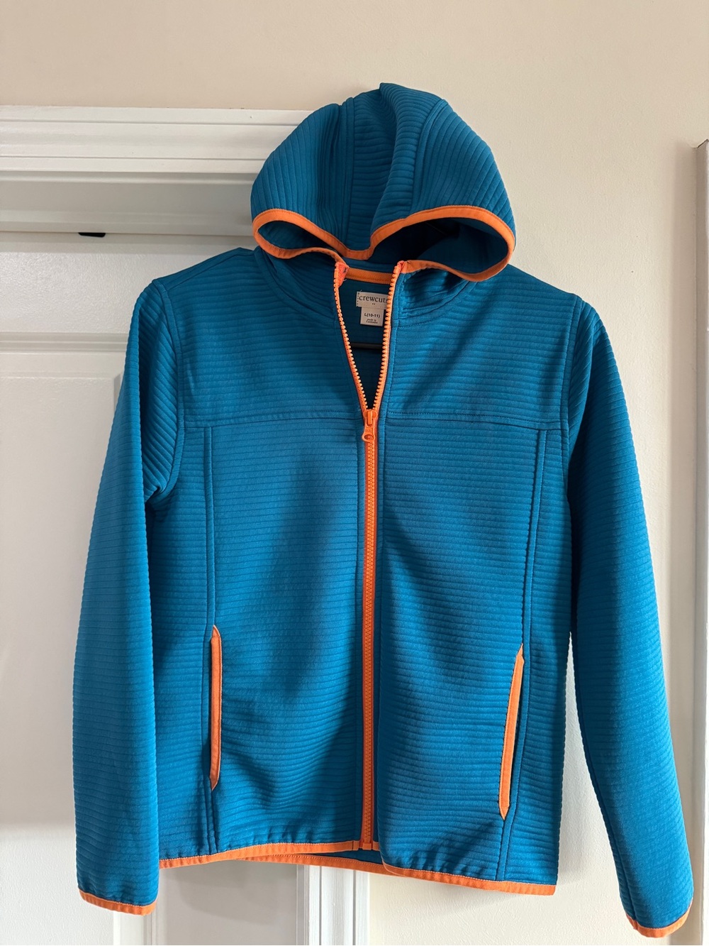 Crewcuts Teal Hooded Zip Jacket with Orange Trim